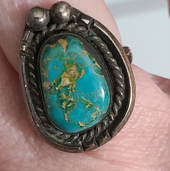 Vintage Navajo Ring Turquoise Sterling Silver Sz 7 Native American Estate Vtg